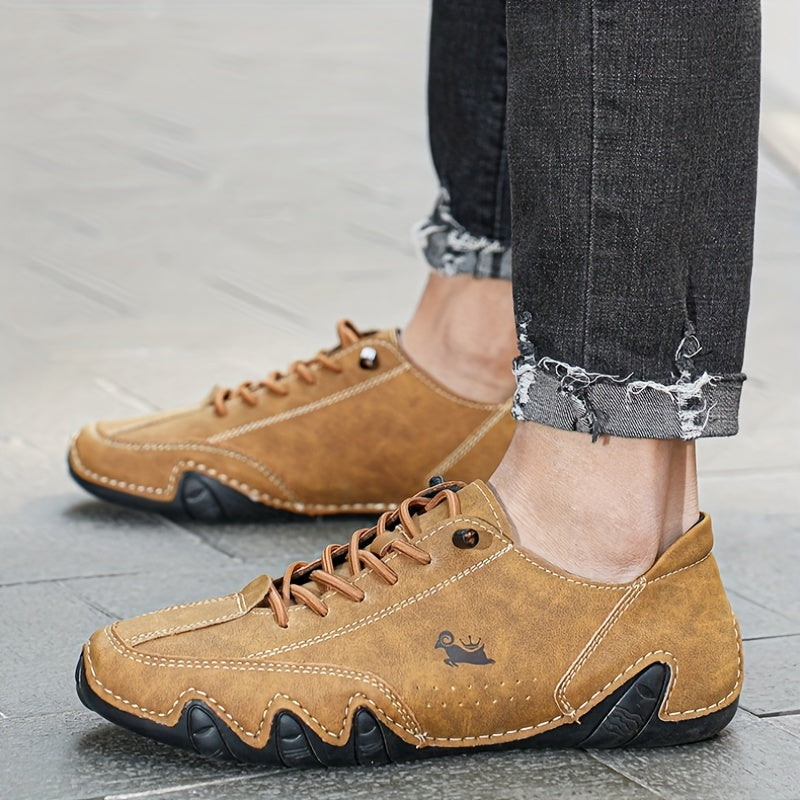 Men's Superfine Fiber Leather Lace-up Sneakers - Casual Walking Shoes - Comfortable And Breathable
