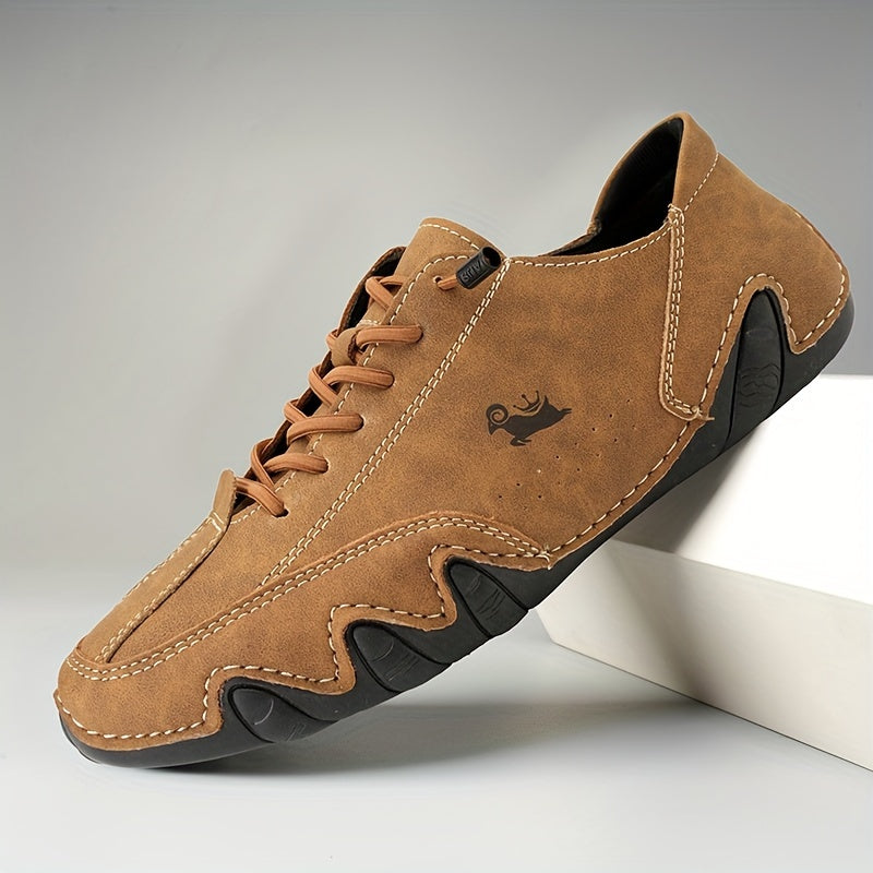 Men's Superfine Fiber Leather Lace-up Sneakers - Casual Walking Shoes - Comfortable And Breathable