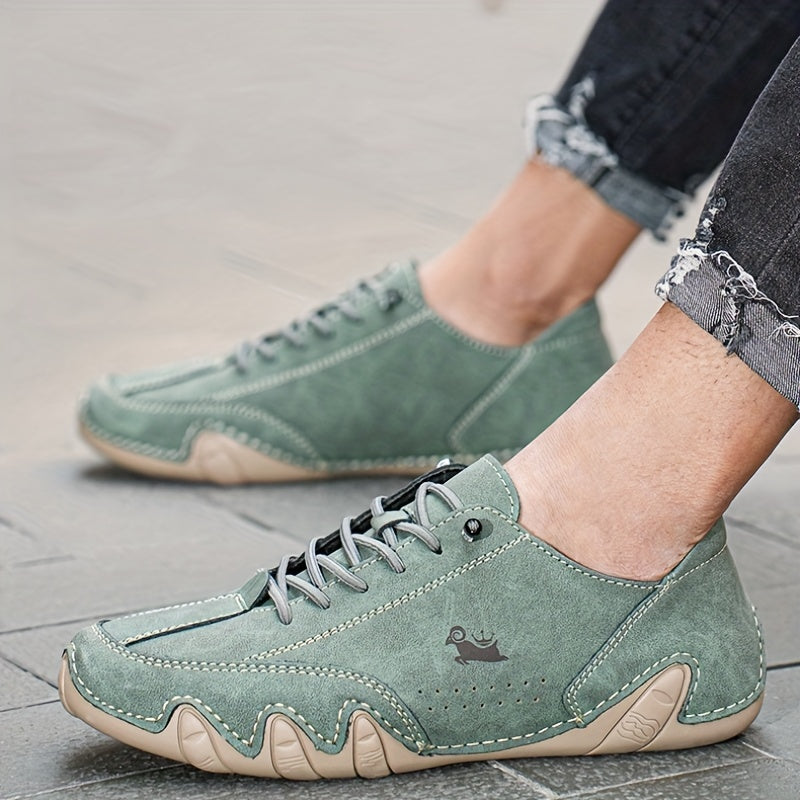 Men's Superfine Fiber Leather Lace-up Sneakers - Casual Walking Shoes - Comfortable And Breathable
