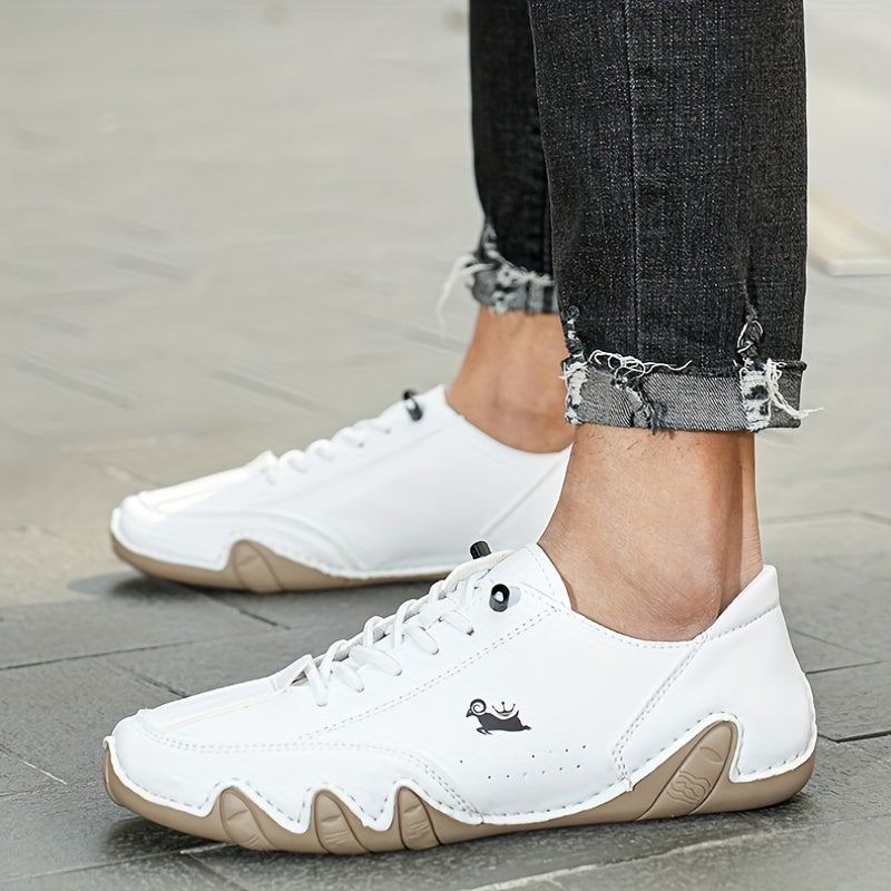 Men's Superfine Fiber Leather Lace-up Sneakers - Casual Walking Shoes - Comfortable And Breathable