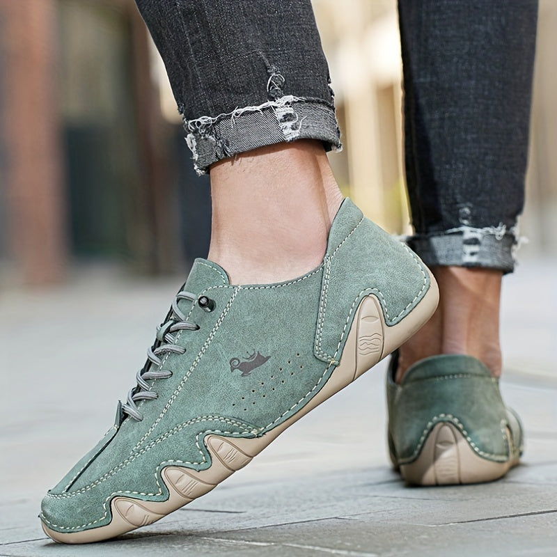 Men's Superfine Fiber Leather Lace-up Sneakers - Casual Walking Shoes - Comfortable And Breathable