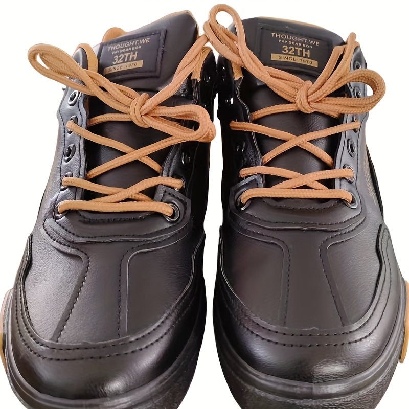 Men's Vintage Solid High Top Skate Shoes, Comfy Non Slip Casual Lace Up Sneakers For Men's Outdoor Activities