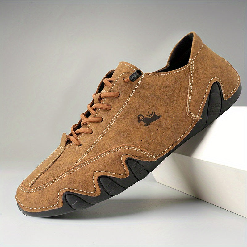 Men's Superfine Fiber Leather Lace-up Sneakers - Casual Walking Shoes - Comfortable And Breathable