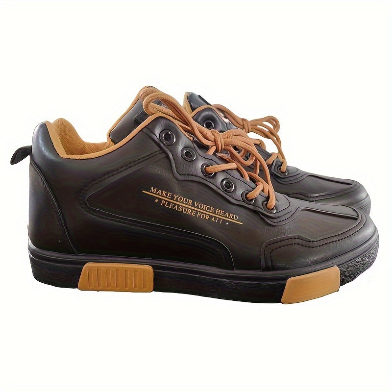 Men's Vintage Solid High Top Skate Shoes, Comfy Non Slip Casual Lace Up Sneakers For Men's Outdoor Activities