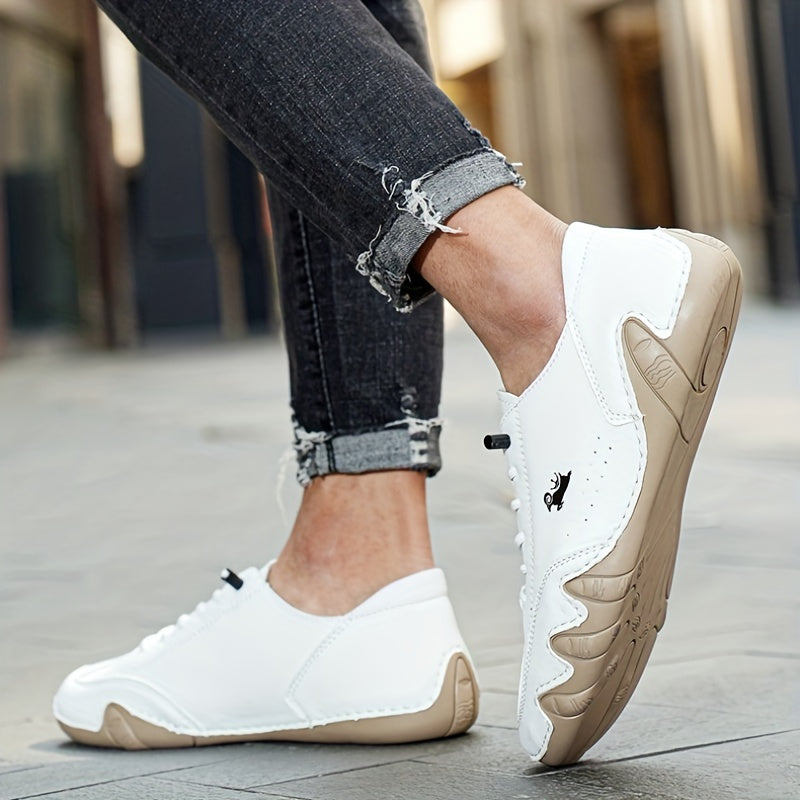 Men's Superfine Fiber Leather Lace-up Sneakers - Casual Walking Shoes - Comfortable And Breathable